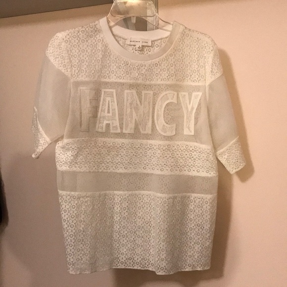 Endless Rose Tops - Sheer lace T-shirt blouse says FANCY